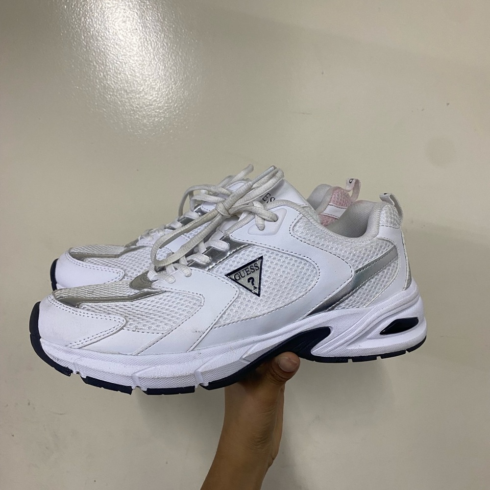 Guess White and Silver Athletic Shoes